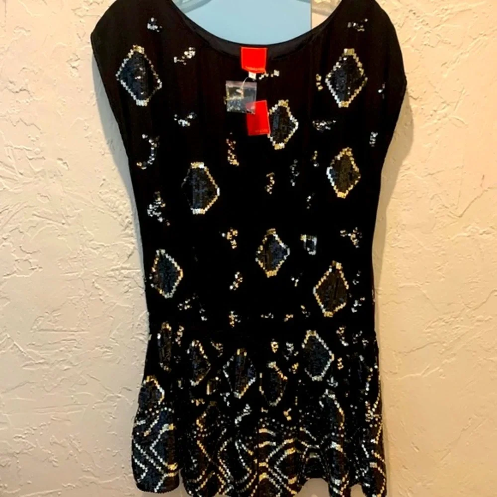Fredericka May DESIGNER Sleeveless Black SILK Party Cocktail DRESS! Sequins. Med